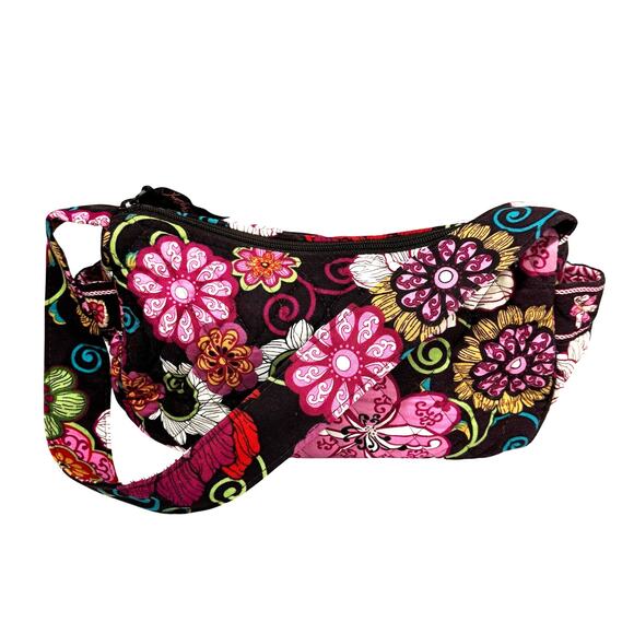 Vera Bradley quilted cotton shoulderbag purse pink brown floral preppy casual - Picture 2 of 7